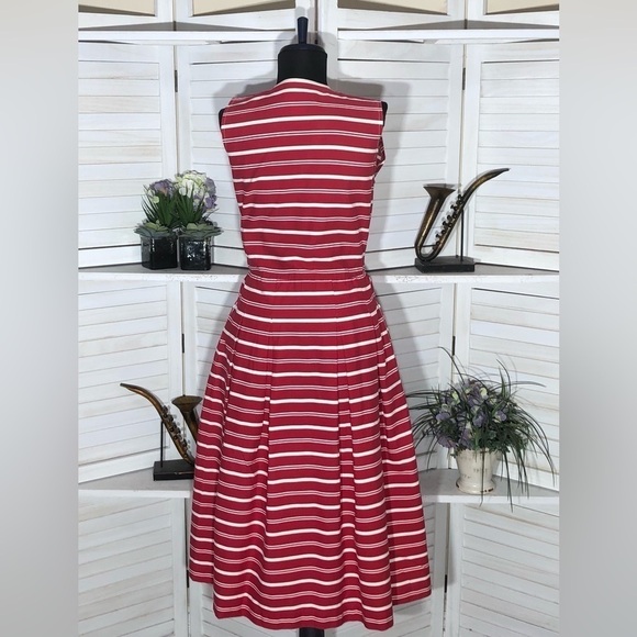 Vintage 80s Lucy Red and White Striped Cotton Nautical Midi Dress S - Picture 2 of 13